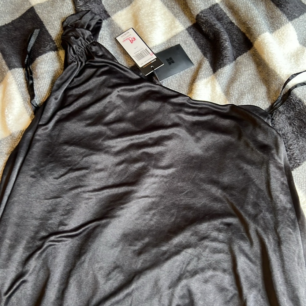 BCBGMAXAZRIA One Shoulder Little Black Dress With Jewel detail. Size Large - Picture 10 of 15